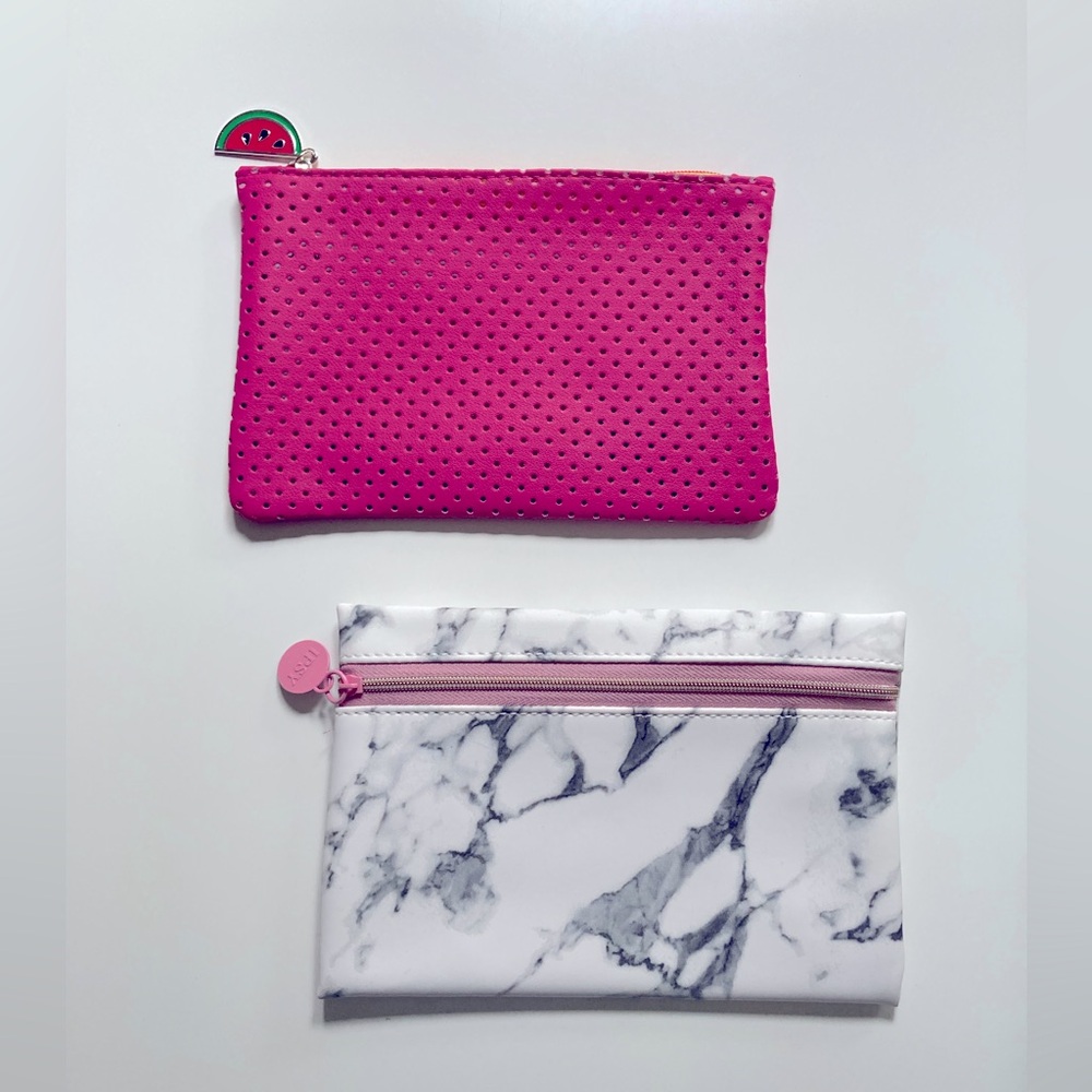 Ipsy Make-Up Bags Set of 2 Cosmetic Bags Watermelon Zipper Pouch Marble Pouch